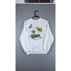 Vintage Hanes Sweatshirt Youth Large 14-16 White Bald Eagle Audubon Graphic